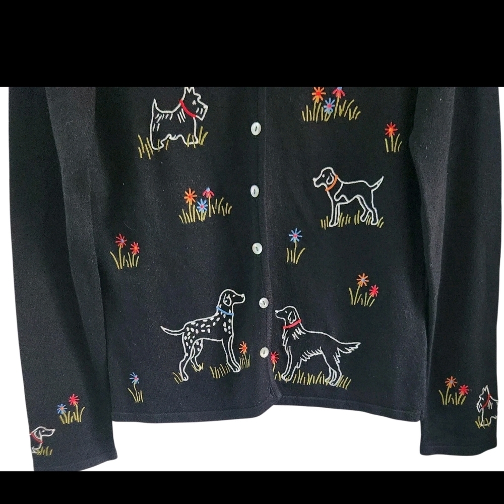 Northern Isles Black Embroidered Dog Theme Button Cardigan Sweater Womens Size M - Picture 3 of 10